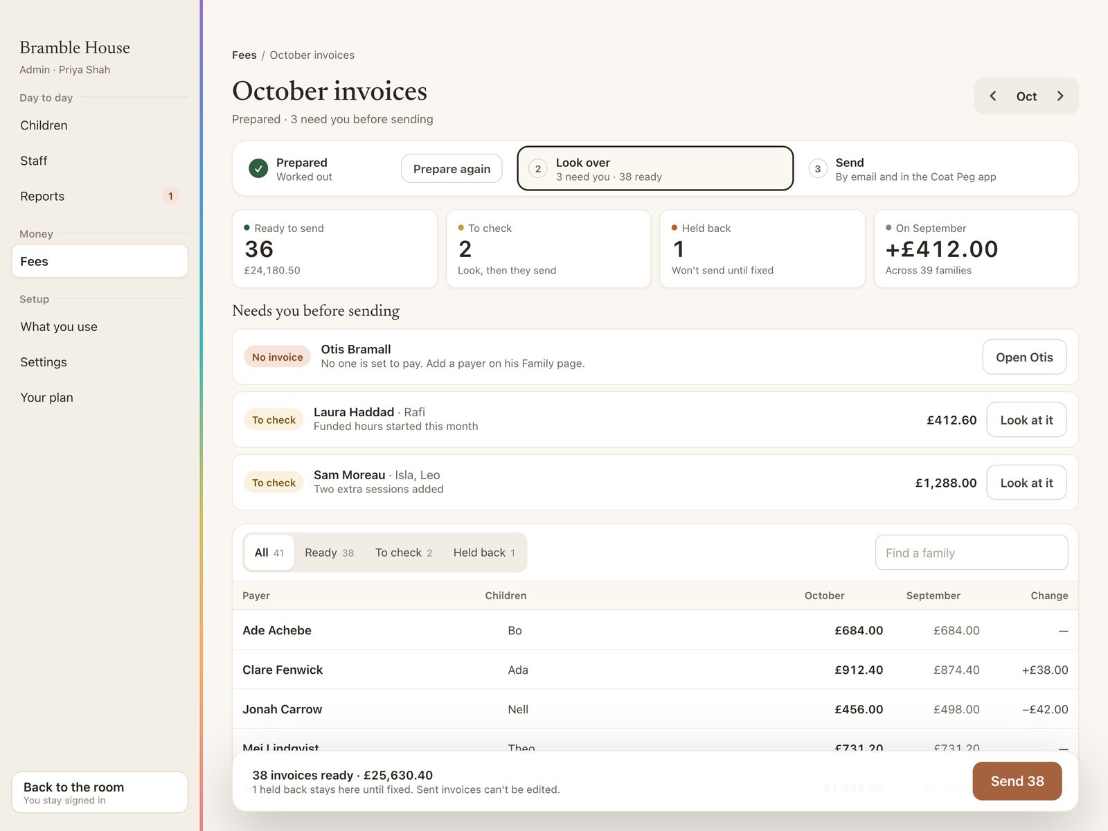 A month of invoices on the iPad, ready to check and share